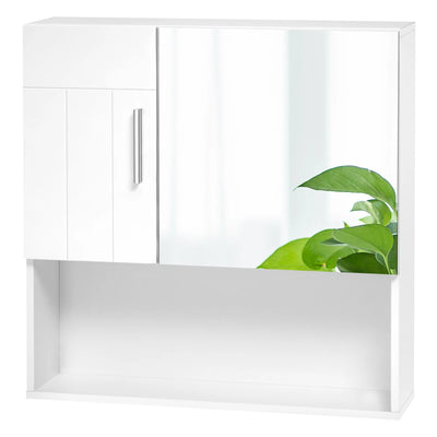 White Bathroom Cabinet with Mirror 5 Compartments 2 Adjustable Dividers 54x15x55cm Wall Mounted Storage Cupboard Home Decor My Store