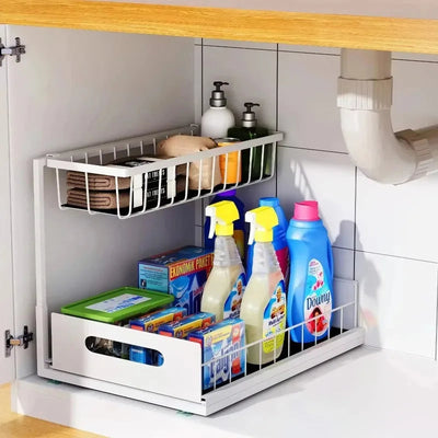 Under Sink 2 Tier Sliding Cabinet Basket Organizer Drawer Pull Out Cabinet Multi-Purpose Sink Organizer for Bathroom Kitchen My Store