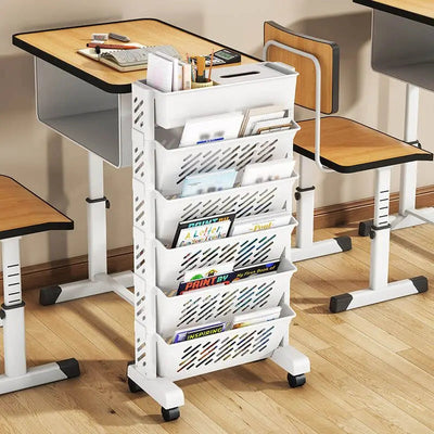 Simple Movable Book Shelf on Wheels 5/6 Layers Bookshelf Movable Floor Small Cart Book Storage Shelf Pen Holder Office Supplies My Store