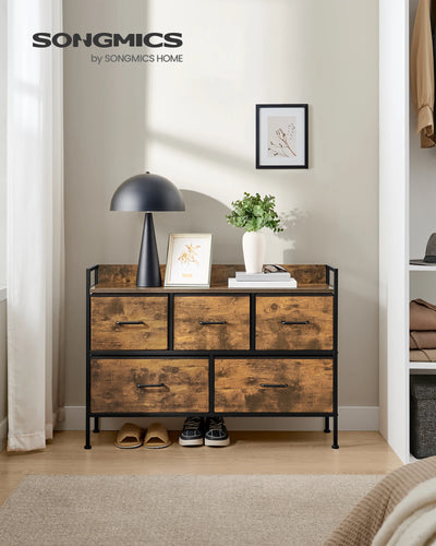 SONGMICS Dresser wardrobe 5 fabric drawers with handles metal rack industrial design My Store