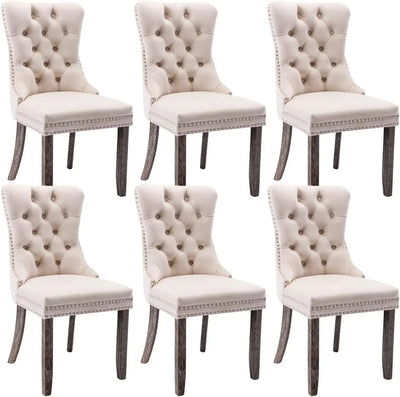 Tufted Dining Chairs Set of 6, Velvet Upholstered Dining Chairs with Nailhead Back and Ring Pull Trim, Solid Wood Dining Chairs My Store
