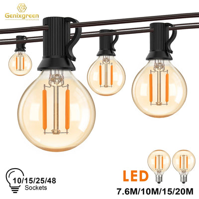 G40 Garland Outdoor String Lights Dimmable Amber Glass 1.5W Led Bulb Connectable Decorative Fairy Light Chain For Backyard Patio My Store